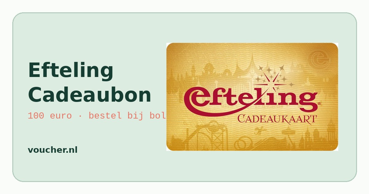 Gouden Efteling cadeaukaart met rood logo en silhouetten van het park