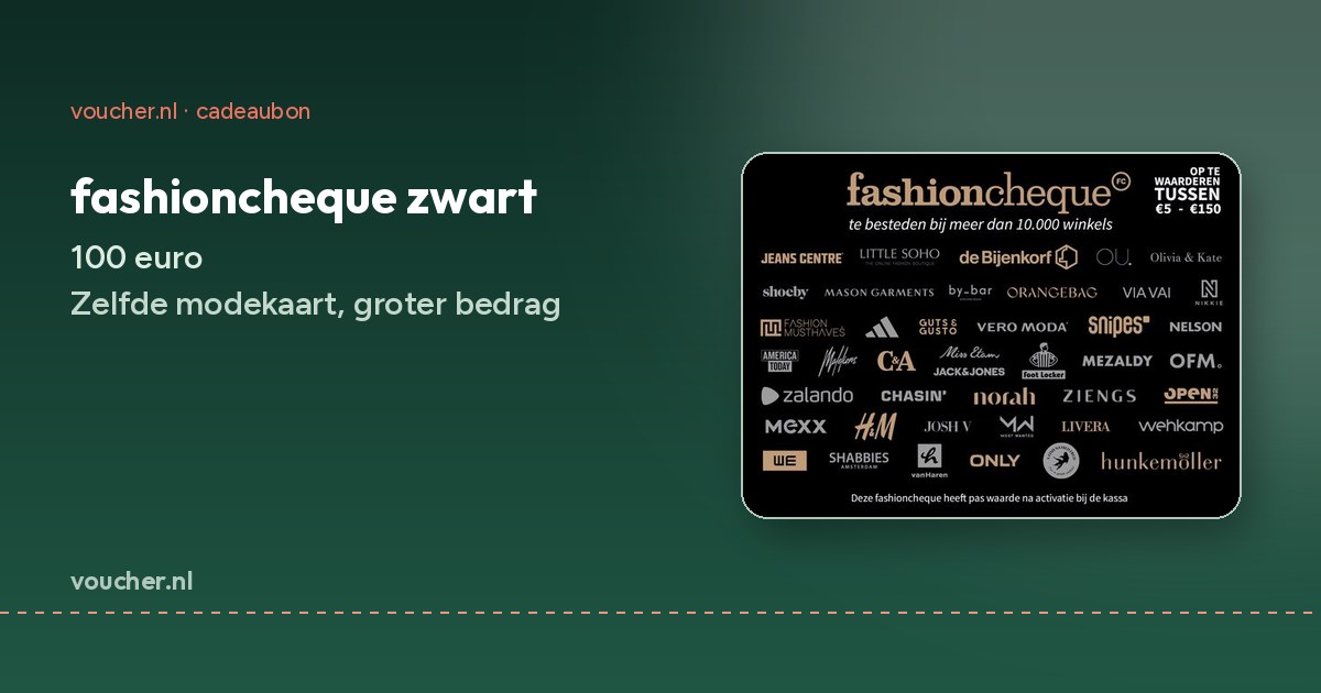 fashioncheque zwart cadeaukaart van 100 euro