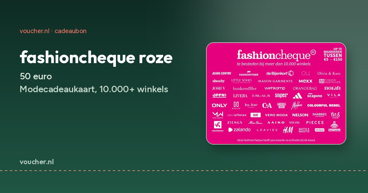 fashioncheque roze cadeaukaart van 50 euro