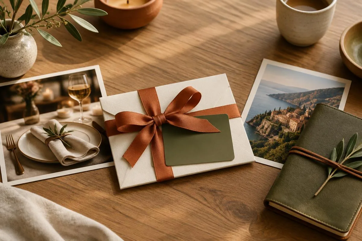 Cadeaubon met restaurant- en reisideeën als keuze tussen een bon en een belevenis